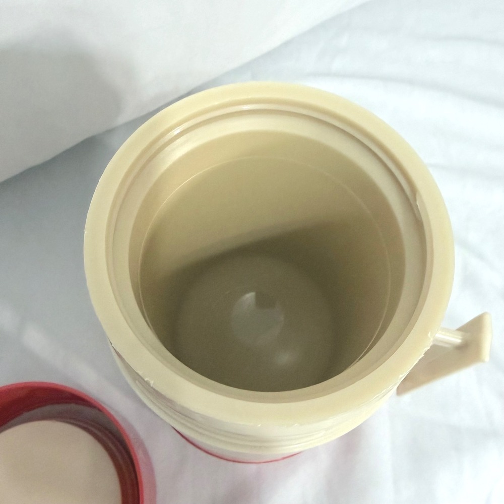 Vintage Aladdin Hy-Lo Thermos 1 Pint Red Cream Ribbed Handle No 44 Stopper - Picture 5 of 6